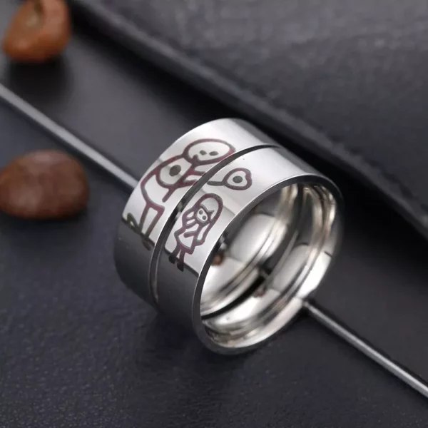 Silver Stainless Steel Heart Lettering Couple Rings