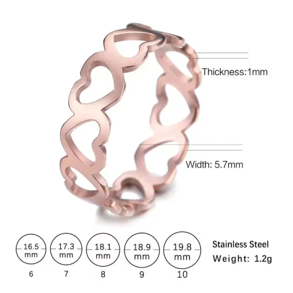 Rose Gold Stainless Steel Hollow Heart Ring