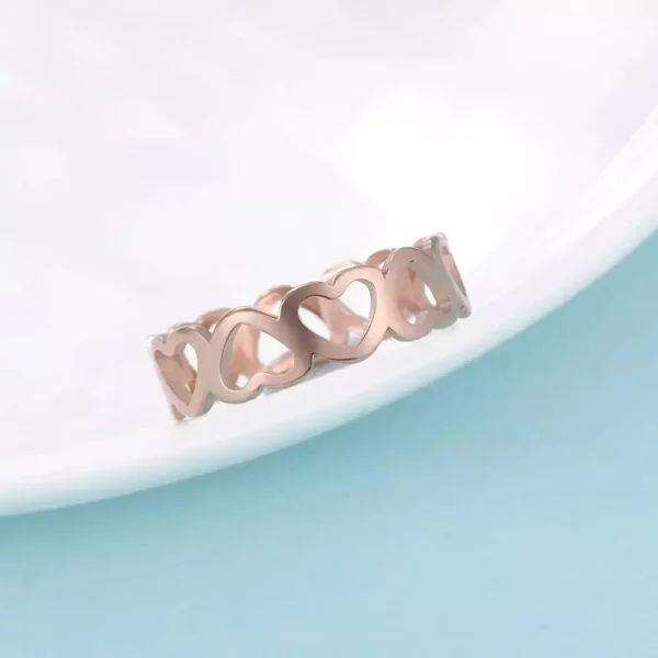 Rose Gold Stainless Steel Hollow Heart Ring