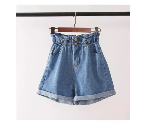 High-Waisted Denim Harem Shorts - Summer Ruffled Casual Elastic Shorts for Women S-5XL - Image 5