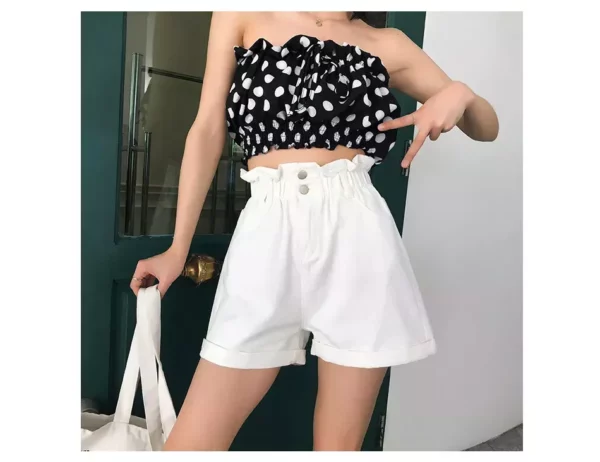 High-Waisted Denim Harem Shorts – Summer Ruffled Casual Elastic Shorts for Women S-5XL