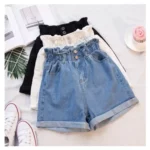 High-Waisted Denim Harem Shorts - Summer Ruffled Casual Elastic Shorts for Women S-5XL