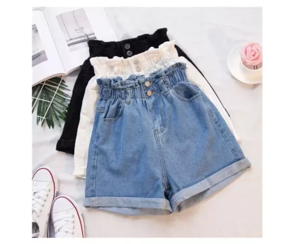 High-Waisted Denim Harem Shorts - Summer Ruffled Casual Elastic Shorts for Women S-5XL