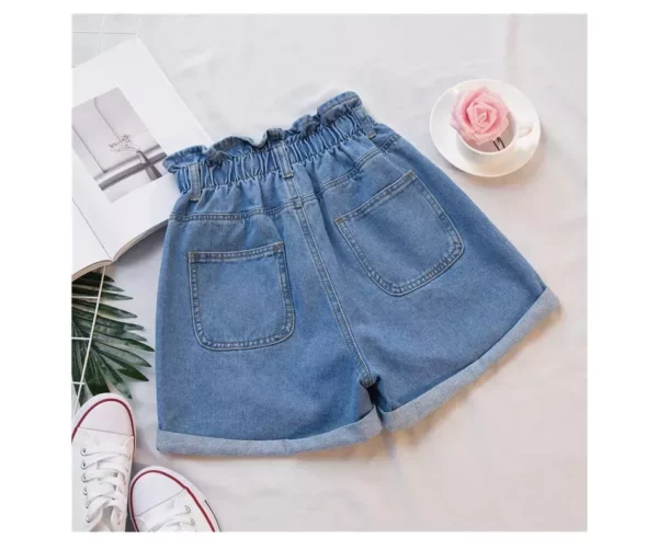 High-Waisted Denim Harem Shorts - Summer Ruffled Casual Elastic Shorts for Women S-5XL - Image 6