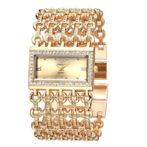 Elegant Gold Square Diamond Quartz Watch for Women