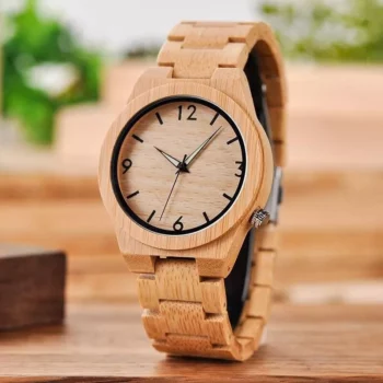 Men’s Bamboo Wooden Quartz Watch: Elegant Timepiece with Luminous Hands