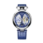 Elegant Casual Leather Skeleton Quartz Wrist Watch with Stainless Steel Case