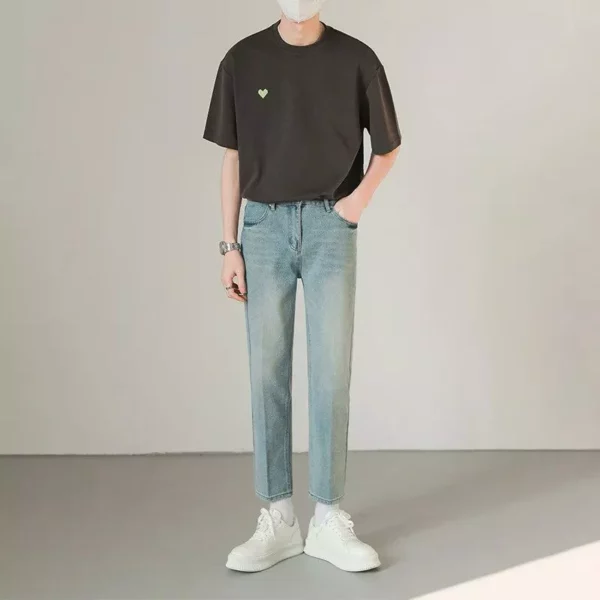 Men’s Slim Fit Stretch Denim Jeans – Casual Light Blue Ankle-Length Pants