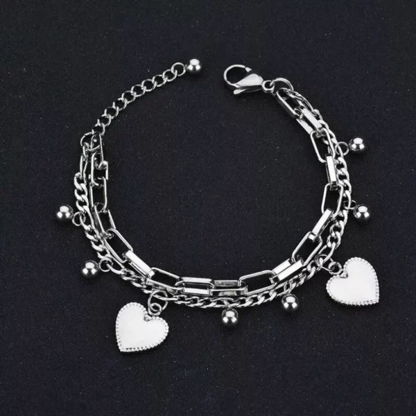 Stainless Steel Bohemian Love Heart Charm Thick Chain Bracelet