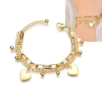 Stainless Steel Bohemian Love Heart Charm Thick Chain Bracelet