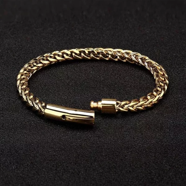 18K Gold Plated Stainless Steel Punk Rock Chain Bracelet with Magnetic Clasp - Image 5