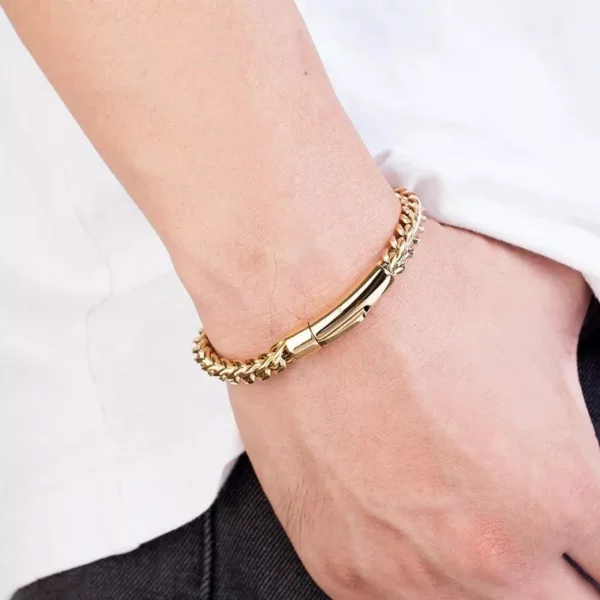 18K Gold Plated Stainless Steel Punk Rock Chain Bracelet with Magnetic Clasp - Image 7