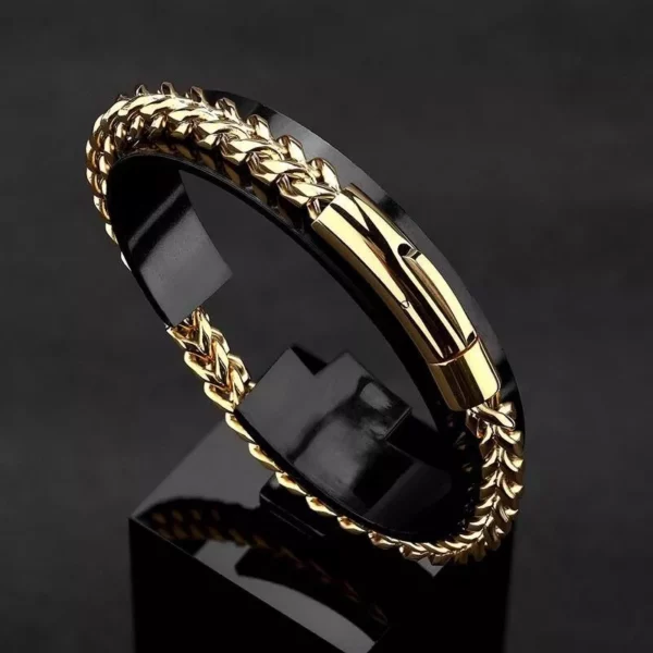 18K Gold Plated Stainless Steel Punk Rock Chain Bracelet with Magnetic Clasp