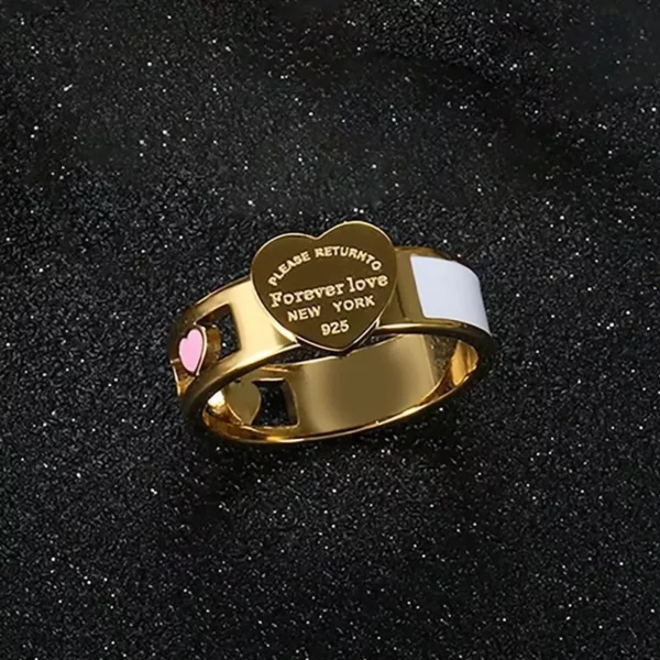 Colorful Heart Hollow Stainless Steel Ring for All Occasions - Image 2