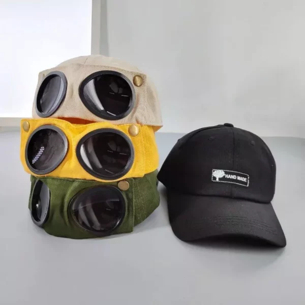 Stylish Unisex Aviator Baseball Cap with Integrated Sunglasses for Sun Protection