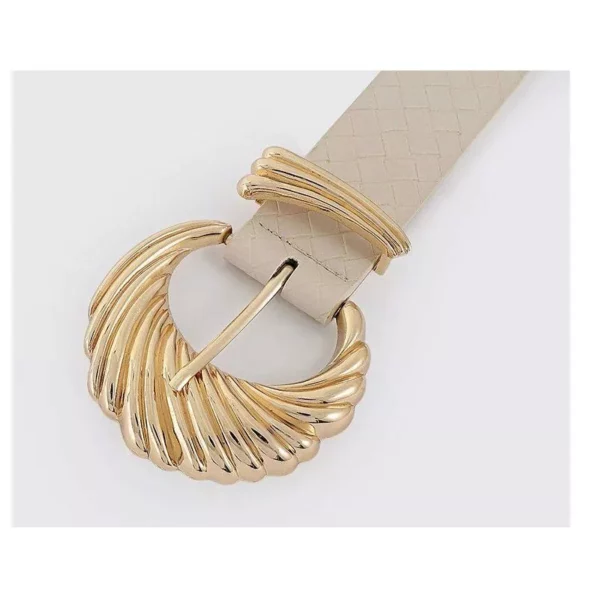 Gold Shell Buckle Braided Leather Belt for Women