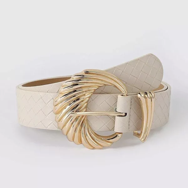 Gold Shell Buckle Braided Leather Belt for Women