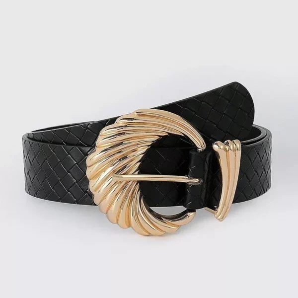 Gold Shell Buckle Braided Leather Belt for Women - Image 2