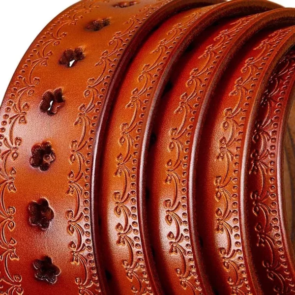 Vintage Floral Hollow Genuine Leather Belt for Women