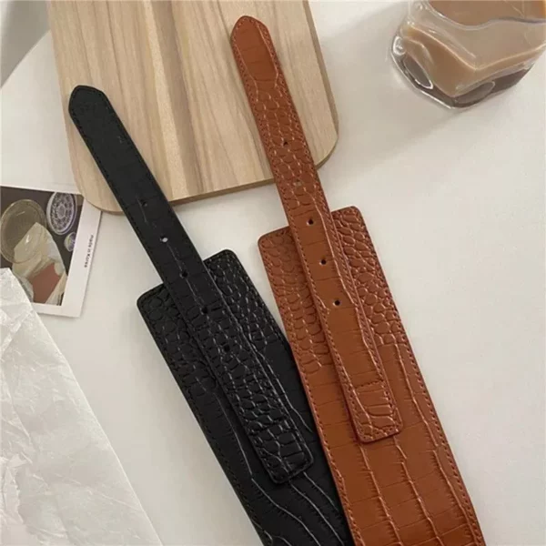 Elegant French Crocodile-Pattern Wide Belt for Women