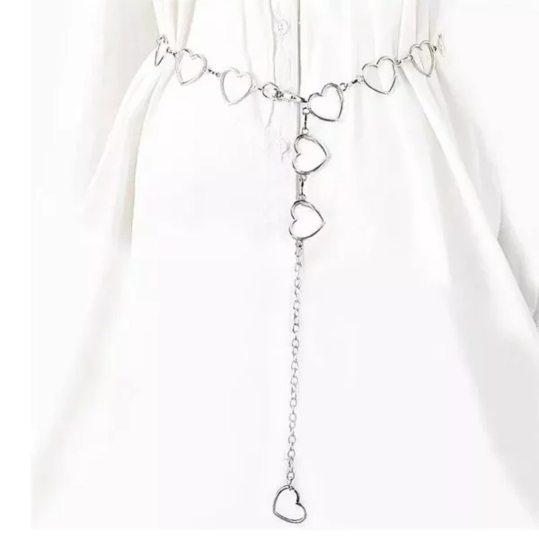 Chic 100cm Metal Love Heart Waist Chain – Fashionable Hip Hop Style Hollow Girdle for Women