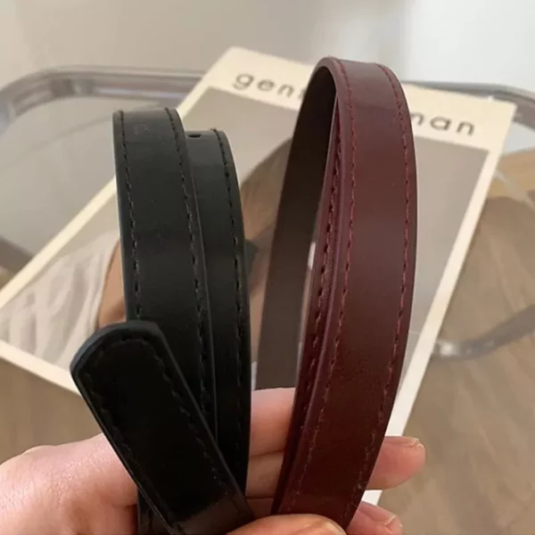 Leather Thin Belt with Metal Rhombus Buckle