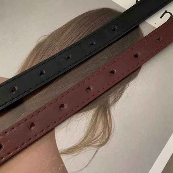 Leather Thin Belt with Metal Rhombus Buckle