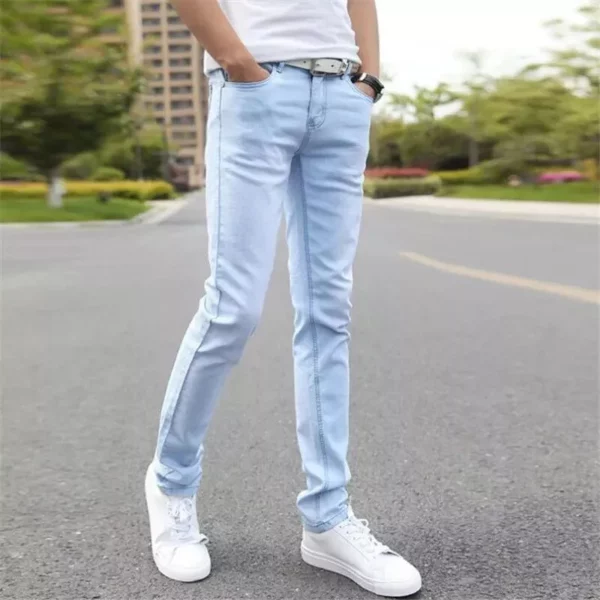 Men’s Stretch Slim Fit Denim Jeans – Casual Light Blue Pants