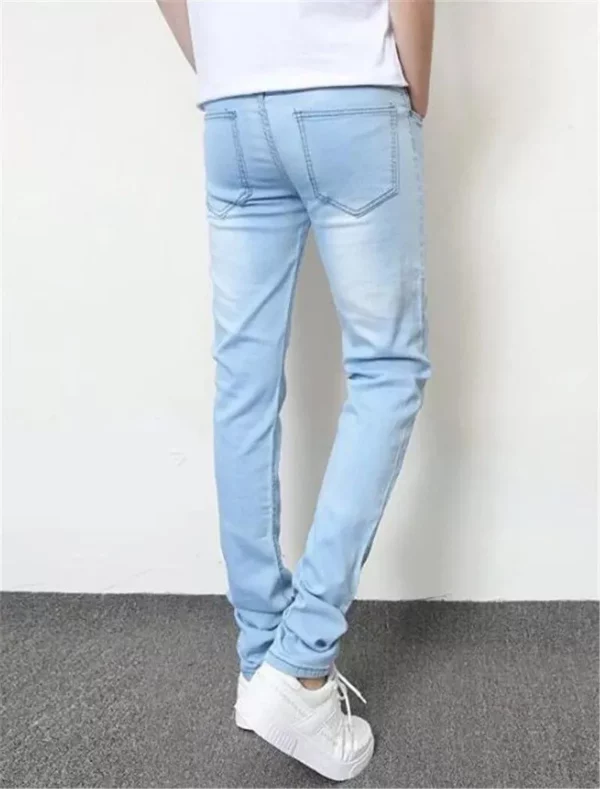 Men's Stretch Slim Fit Denim Jeans - Casual Light Blue Pants - Image 7