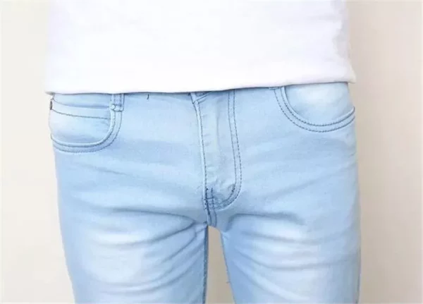 Men's Stretch Slim Fit Denim Jeans - Casual Light Blue Pants - Image 6