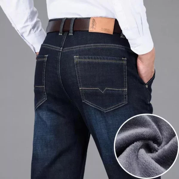 Winter Warm Stretch Cotton Denim Jeans – Men’s Smart Casual Fleece Lined Trousers
