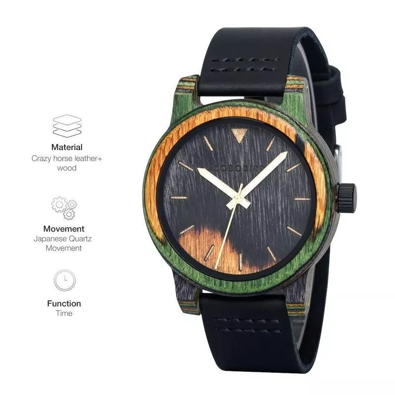 Customizable Men’s Wooden Quartz Watch with Leather Band