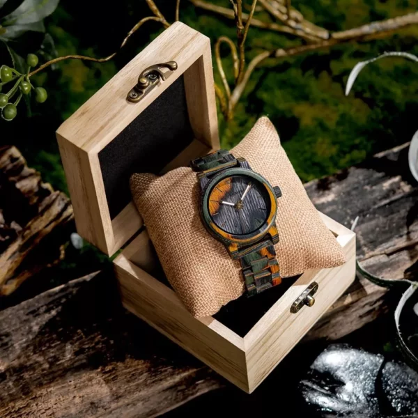 Customizable Men’s Wooden Quartz Watch with Leather Band