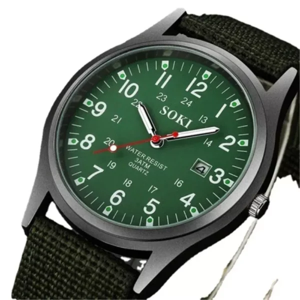Luxury Military-Inspired Sports Quartz Wristwatch with Luminous Hands and Calendar