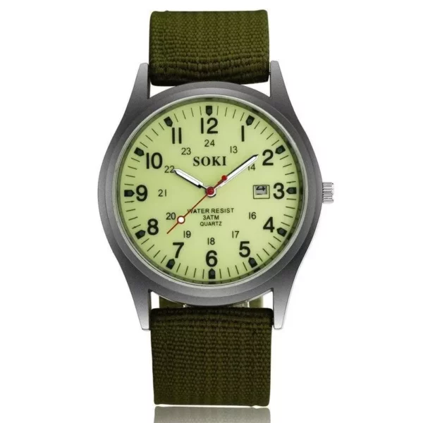 Luxury Military-Inspired Sports Quartz Wristwatch with Luminous Hands and Calendar