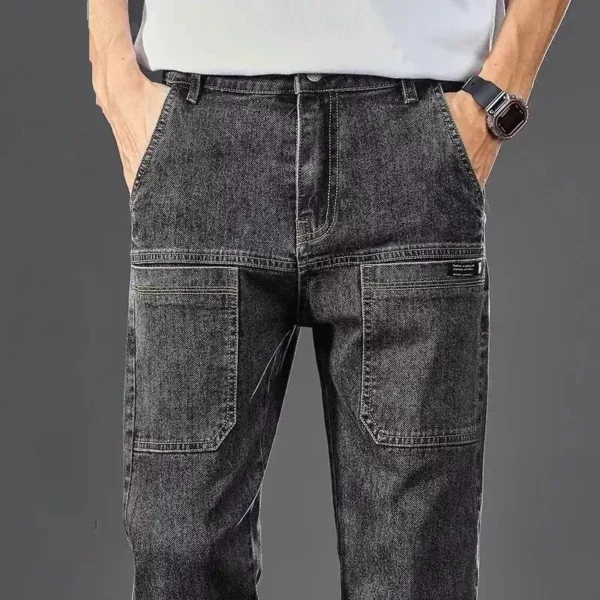 Men's Slim Fit Cargo Jeans - Trendy Six-Pocket Work Pants - Image 2