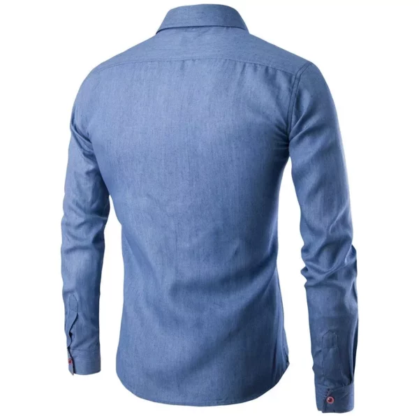 Men’s Cotton Denim Casual Shirt with Plaid Cuffs