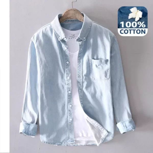 Spring Essential Men’s Slim-Fit Cotton Denim Shirt