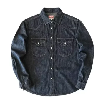 Vintage Cotton-Linen Denim Western Shirt with Double Pockets