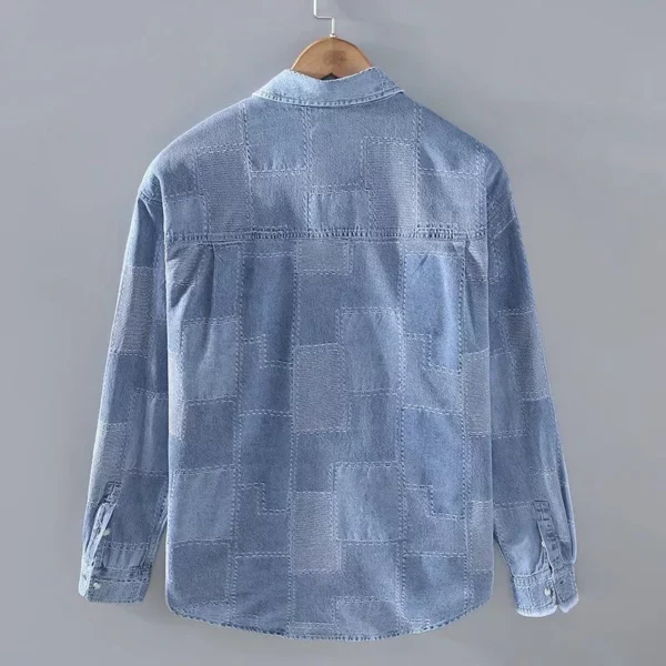 Denim Blue Long Sleeve Shirt for Men – Vintage Hip Hop Style