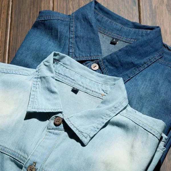 Fashion Classic Retro Jeans Shirt – Men’s Long Sleeve Denim Shirt