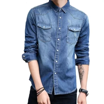 Korean Slim Fit Denim Shirt – Men’s Stylish Long Sleeve Casual Coat