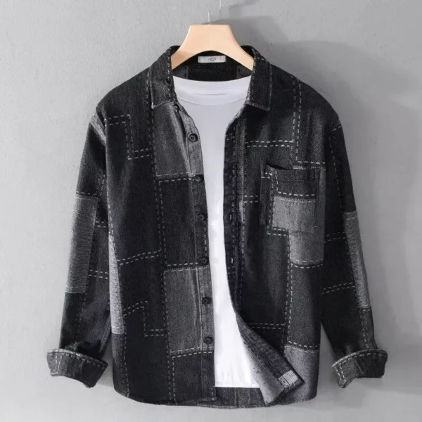 Fashion Long Sleeve Denim Shirt Men – Japanese Style Lapel Casual Top Coat