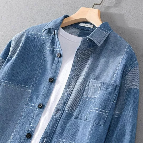 Fashion Long Sleeve Denim Shirt Men – Japanese Style Lapel Casual Top Coat