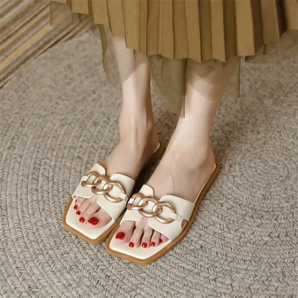 Summer Square Toe Leather Slippers