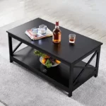 Elegant Black Coffee Table with Storage Shelf for Modern Living Room