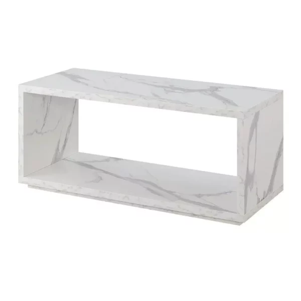 Elegant Faux White Marble Coffee Table with Shelf