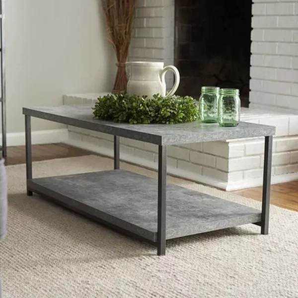 Modern Slate Grey Coffee Table with Storage Shelf