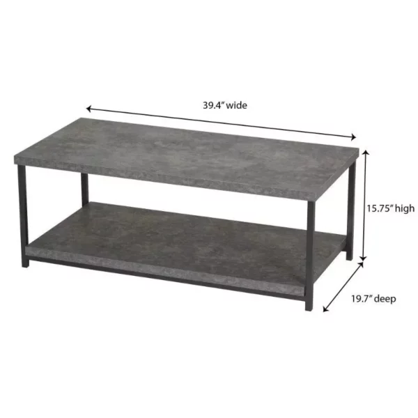 Modern Slate Grey Coffee Table with Storage Shelf