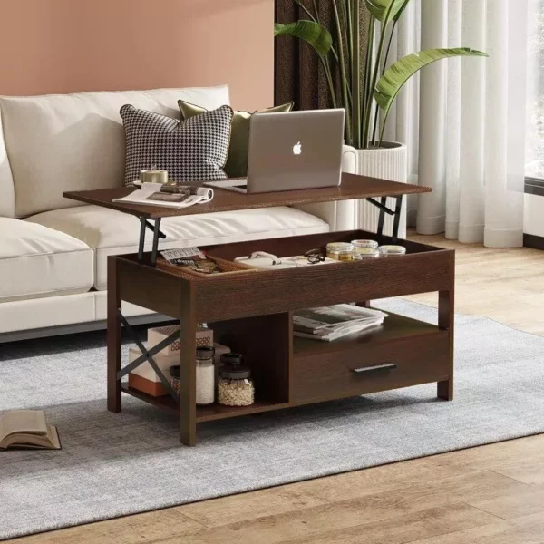 Modern Minimalist Lift Top Coffee Table with Hidden Storage and Metal Frame